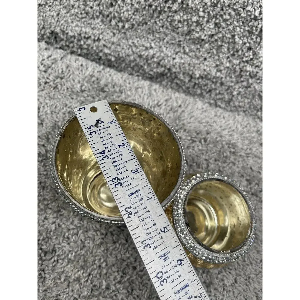 Crackle Gold Glass Tea Light Candle Holder Home Decoration Set Of 2